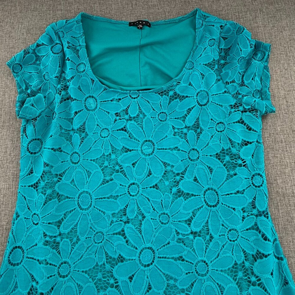 TIANA‎ Sheath Dress Floral Scoop Neck Short SleeveTurquoise Lined Large - Picture 4 of 15